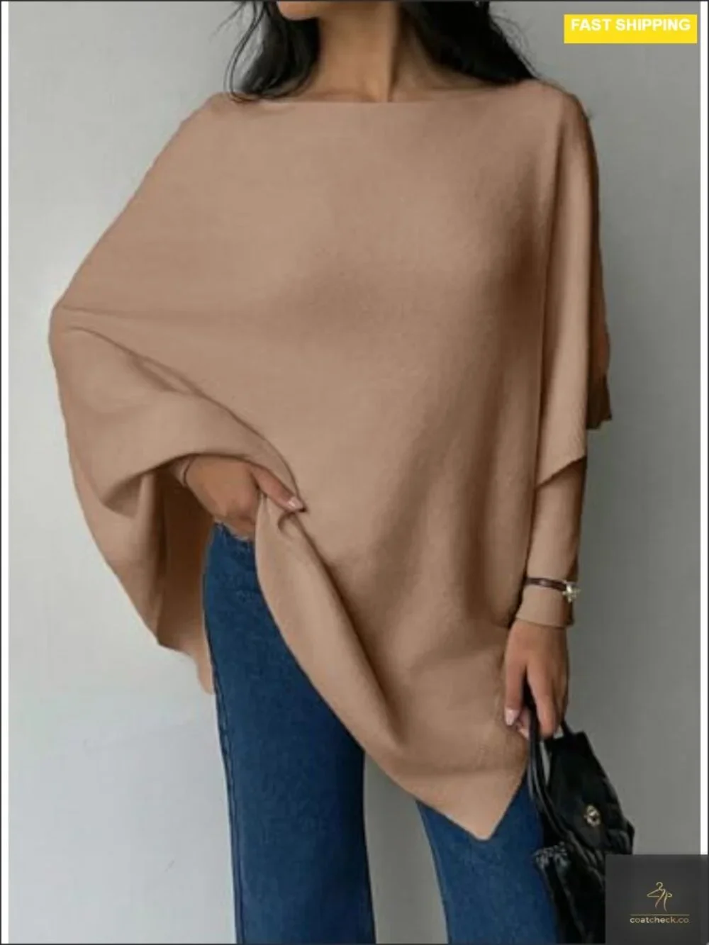 Elegant Knit Poncho Smyrna Asymmetry Shawl Wrap Sleeveless Crew Neck Fall Outfit